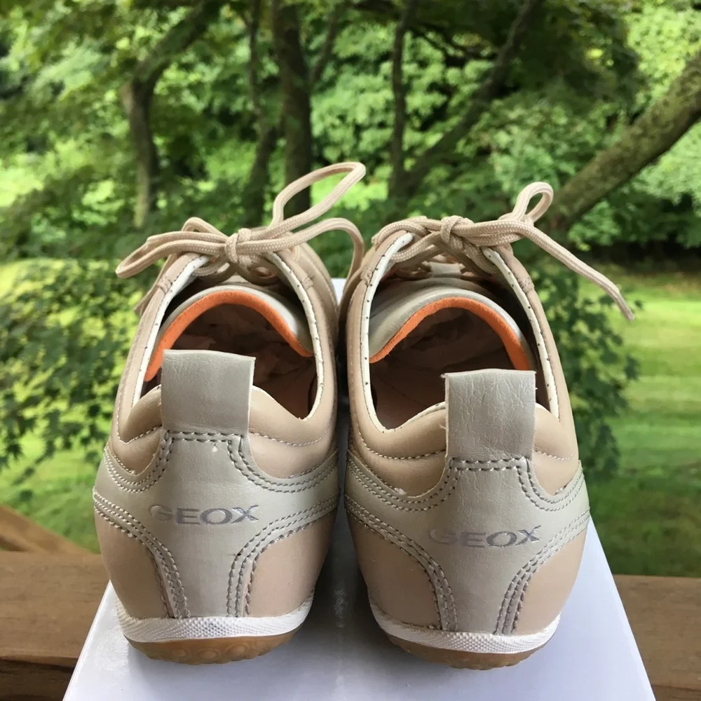 Geox Beige Respira Leather Lave Comfortable Sneakers